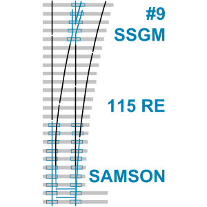 Turnout: #9 115 RE SSGM, 16'-6" samson point, hook twin plates (A10-30082)