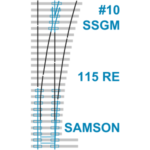 Turnout: #10 115 RE SSGM, 16'-6" samson point, hook twin plates (A10-30083)