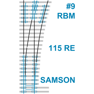 Turnout: #9 115 RE RBM, 16'-6" samson point, hook twin plates (A10-30088)